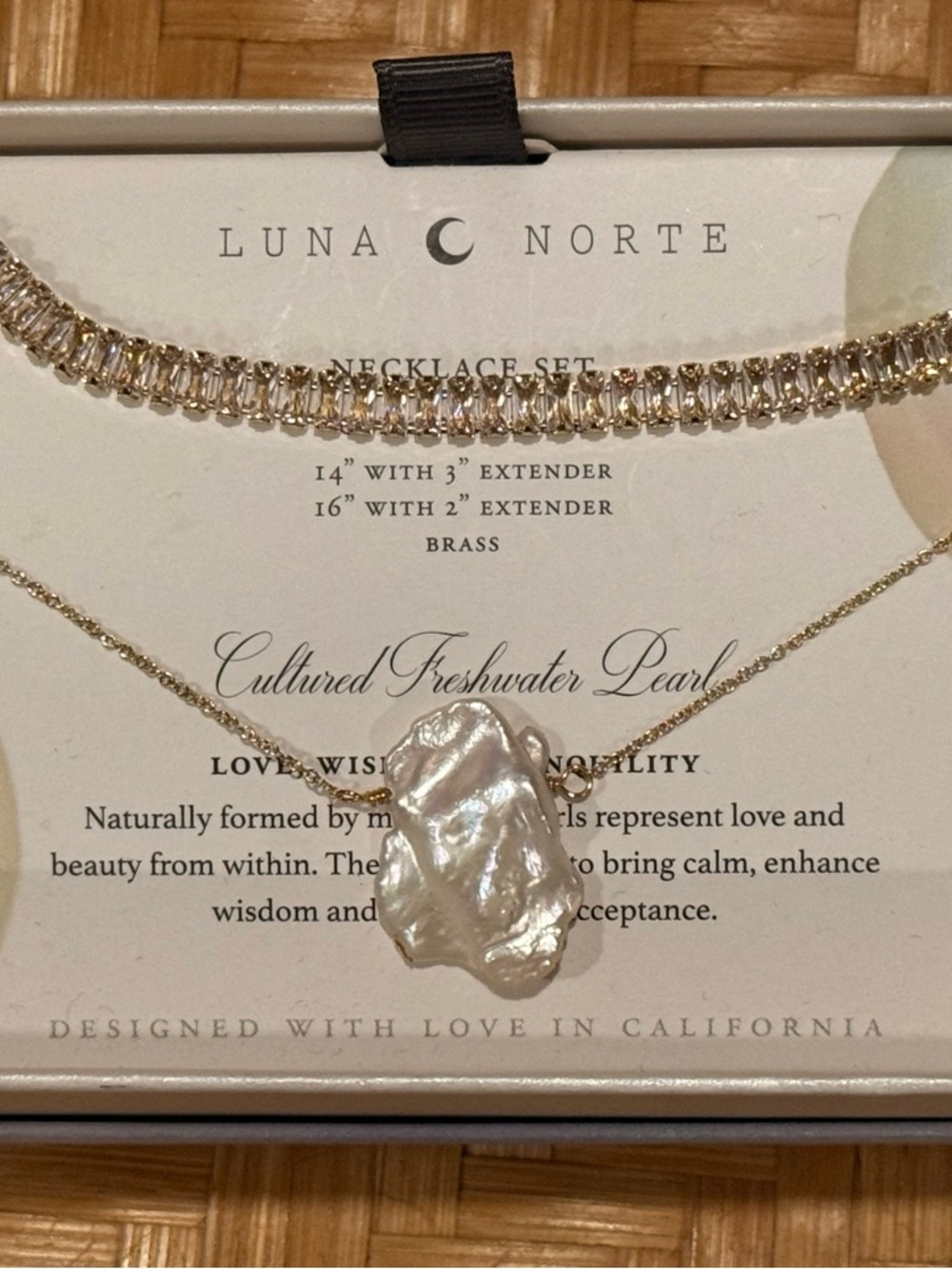 Luna Norte Gold Cultured Freshwater Pearl Baguette Tennis Layered Necklace Set - Picture 3 of 8